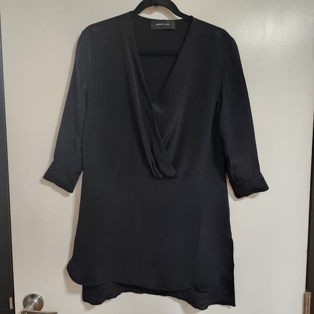 Derek Lam Womens Chic Unapologet Minimalist Black Silk Draped Mini Dress Size 10